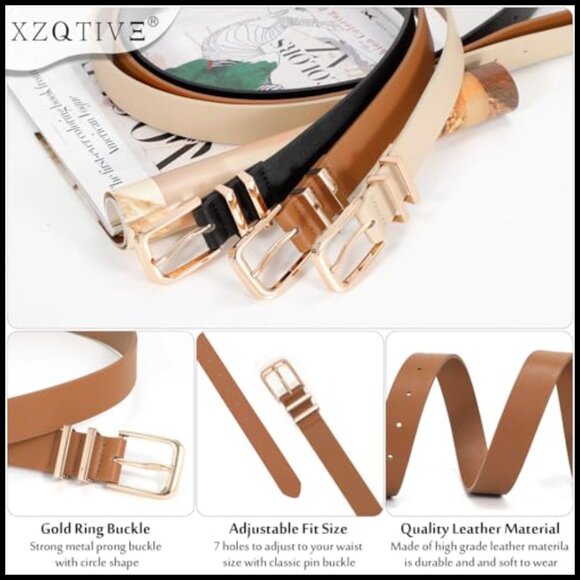 3 Pack Women\'s Faux Leather Belts with Gold Buckle for Jeans and Dresses main image 6